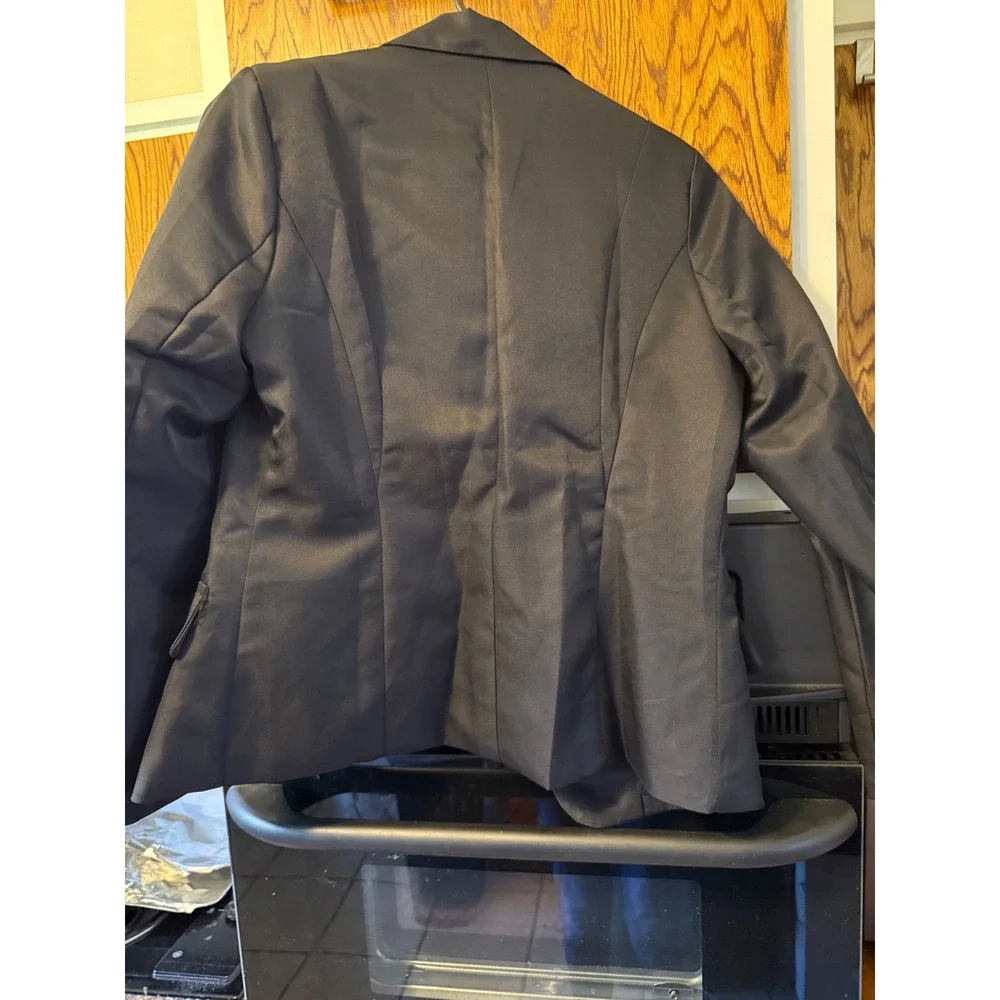 Hao Ru Black Single Button‎ Blazer Jacket Women XL Tailored Crest Button NWT